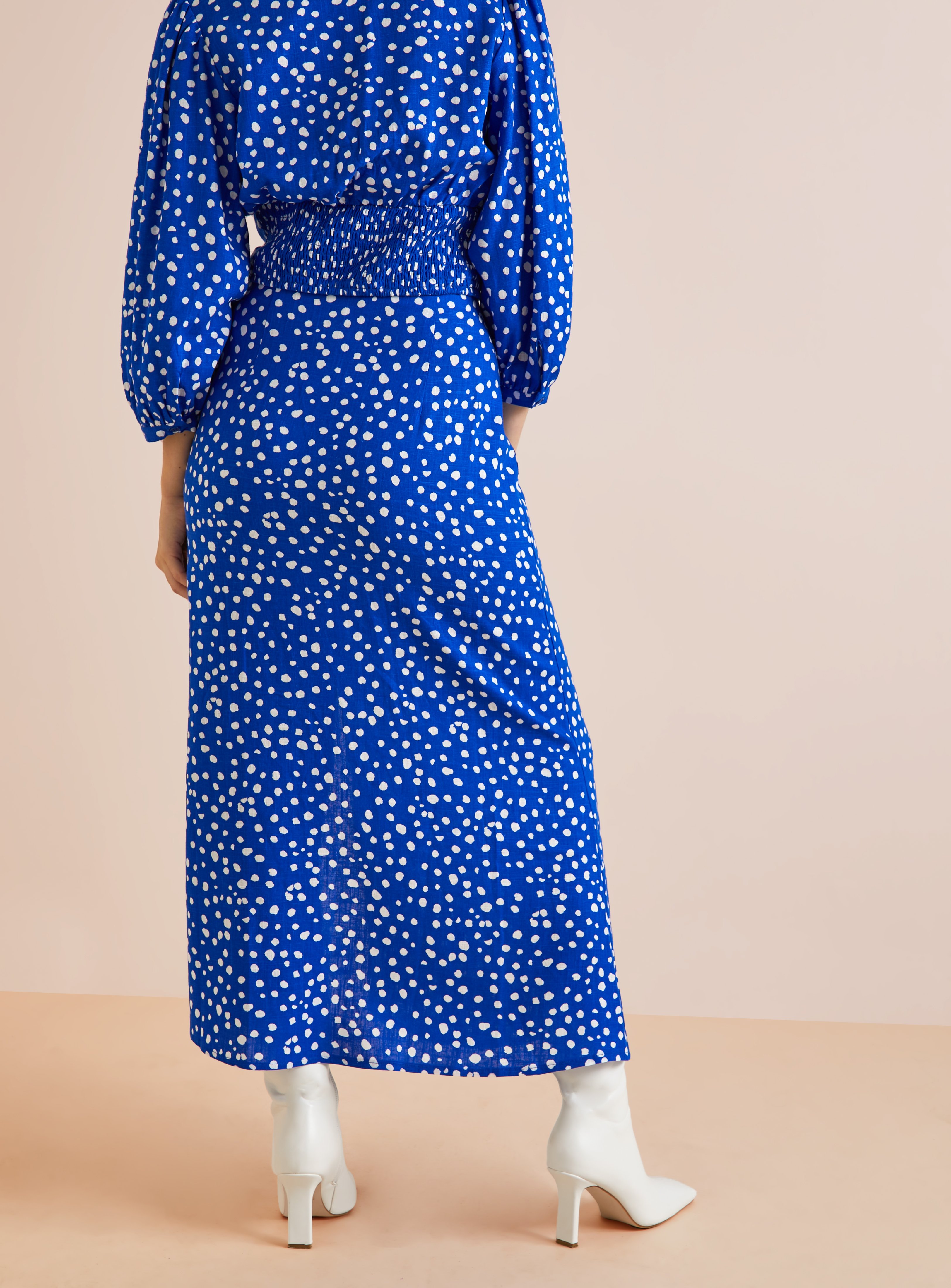 Everbelle Blue Dotty Coord Side Split Midaxi Skirt 10 - Image 4 thumbnail